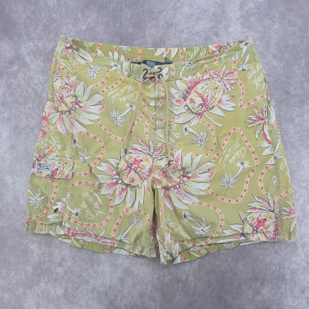Polo Ralph Lauren Aloha Hawaii Swim Trunks Mens 1XB Big Green Tropical Floral
